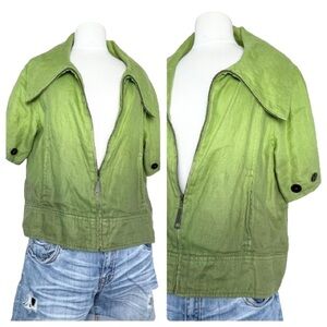 LAL Linen Short Sleeve Jacket | Light Weight | Zip Up | Pockets | Lime Green | M